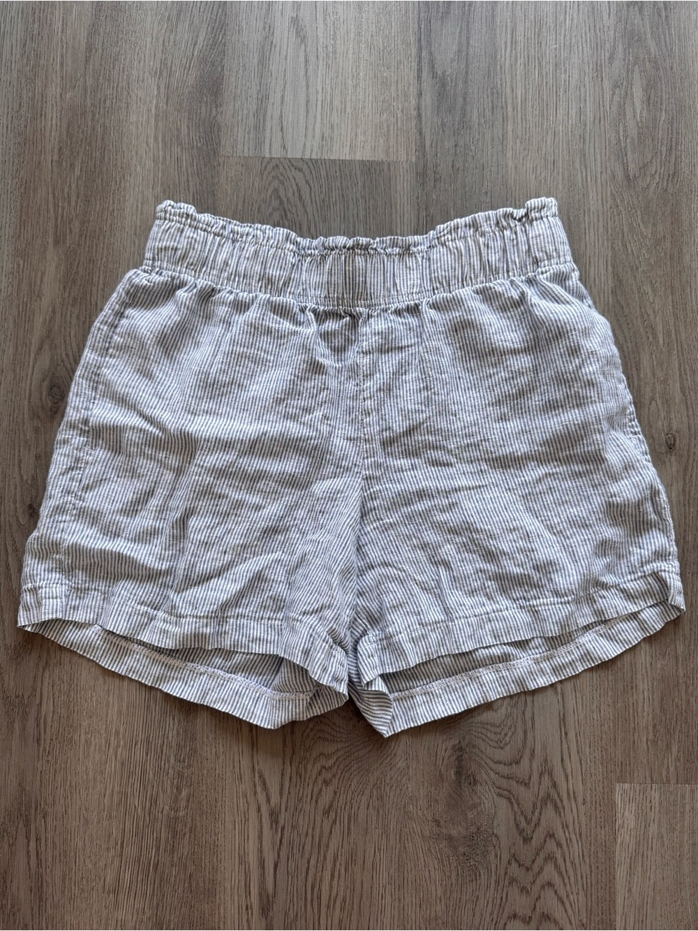 Quince Linen Blue and White Striped Shorts